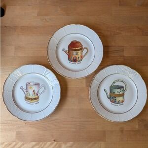 I Godinger Arrosoir Limoges Porcelain Plates Set of 3 Watering Can Gold Trim